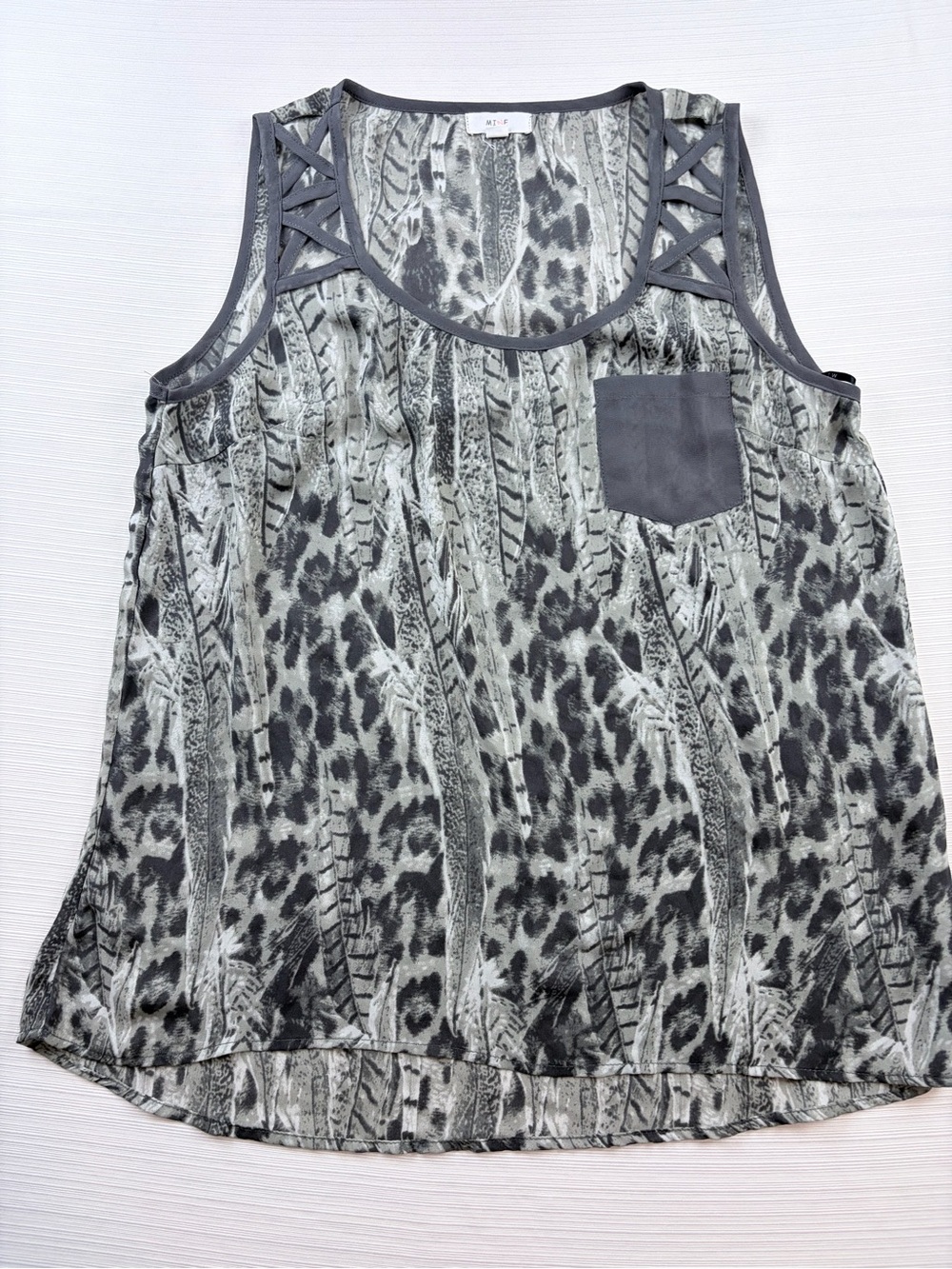 mine Grey Animal & Feather Print Sleeveless Tank